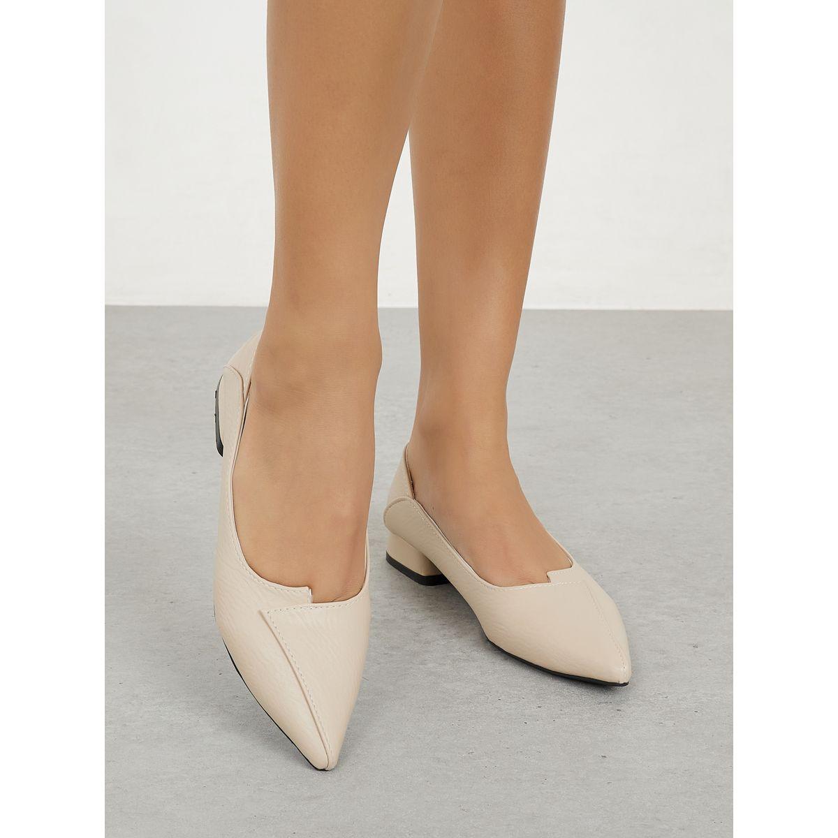 Styli Textured Pointed Toe Flat Heel Ballerina Shoes-women-shoes-loafersandmoccasins-image-1