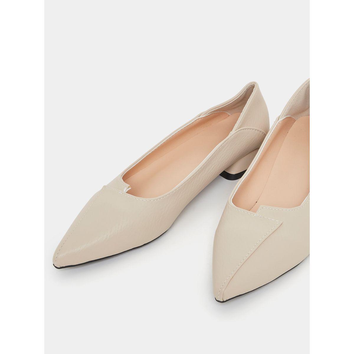 Styli Textured Pointed Toe Flat Heel Ballerina Shoes-women-shoes-loafersandmoccasins-image-4