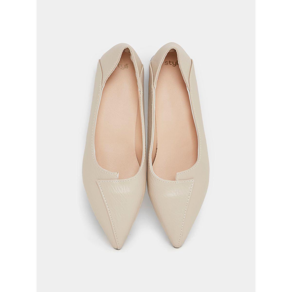 Styli Textured Pointed Toe Flat Heel Ballerina Shoes-women-shoes-loafersandmoccasins-image-6