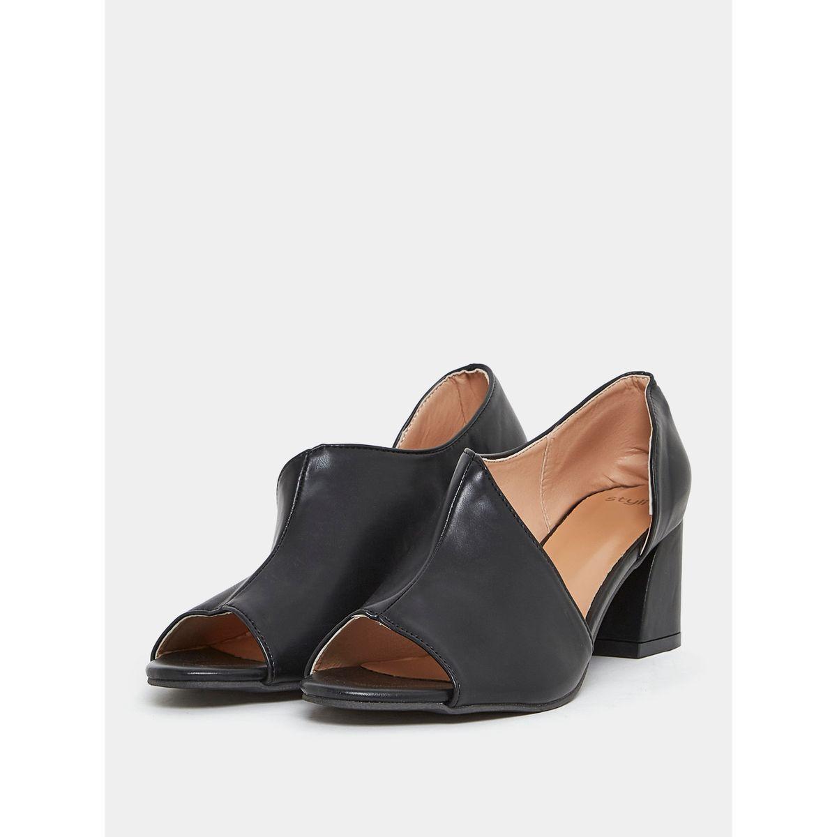 Styli Diagonal Wide Strap Block Heel Sandals-women-shoes-heels-image-3