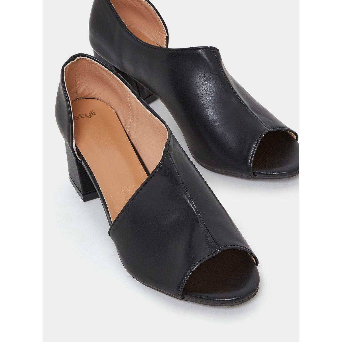 Styli Diagonal Wide Strap Block Heel Sandals-women-shoes-heels-image-4