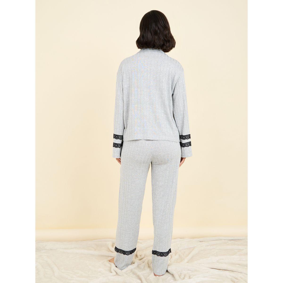 Styli Unwind Lace Insert Ribbed Shirt and Pyjama Set-women-clothing-nightwear-pyjamas-longsets-image-4