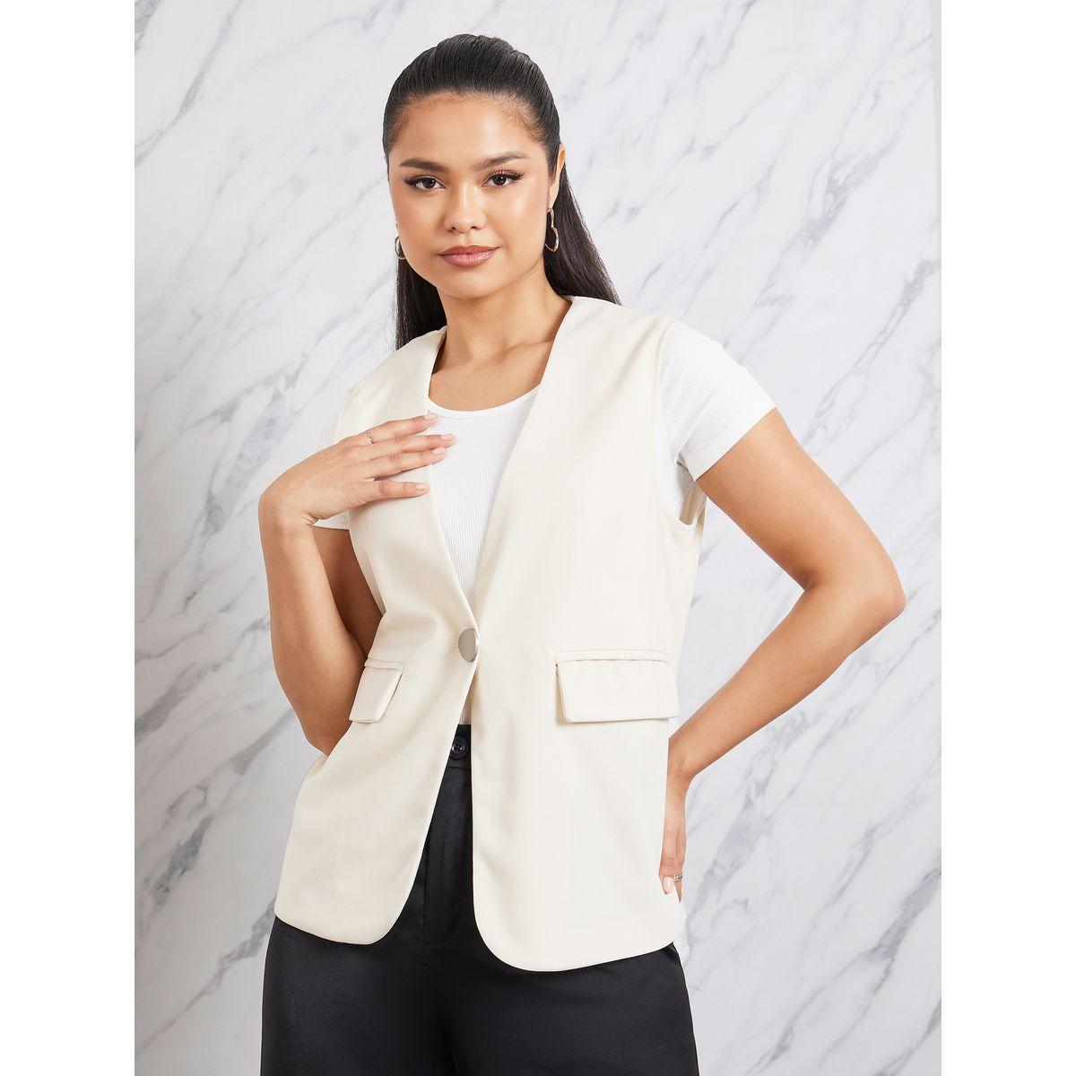 Styli Solid Sleeveless Blazer with Flap Pocket Detail-women-clothing-coatsandjackets-blazers-image-1