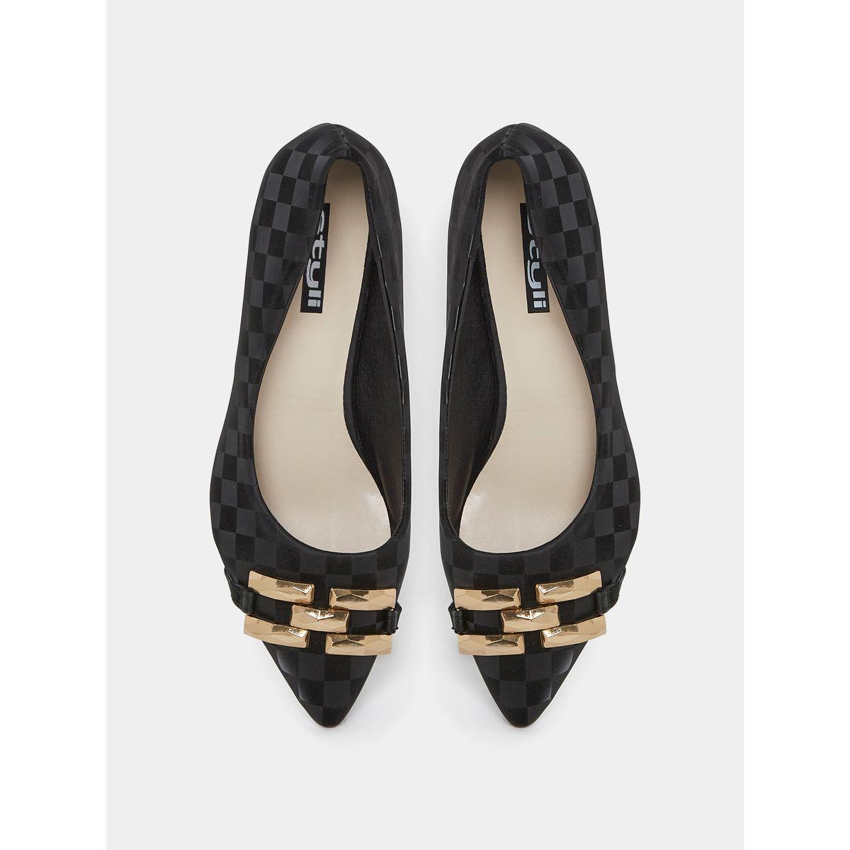 Styli Checked Metal Accent Slip On Kitten Heel Sandals-women-shoes-heels-image-6