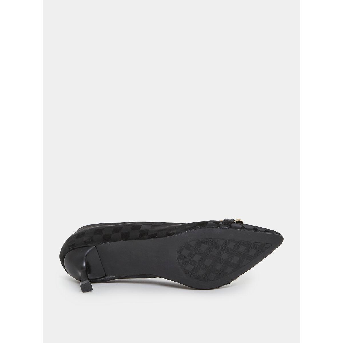 Styli Checked Metal Accent Slip On Kitten Heel Sandals-women-shoes-heels-image-7