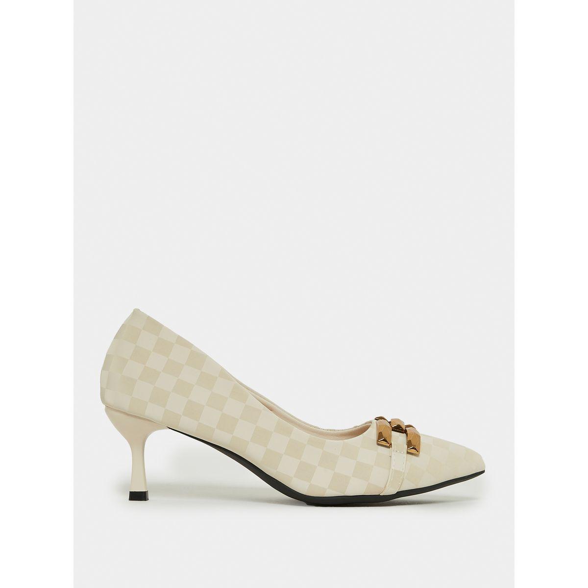 Styli Metal Accent Checked Kitten Heel Sandal-women-shoes-heels-image-2