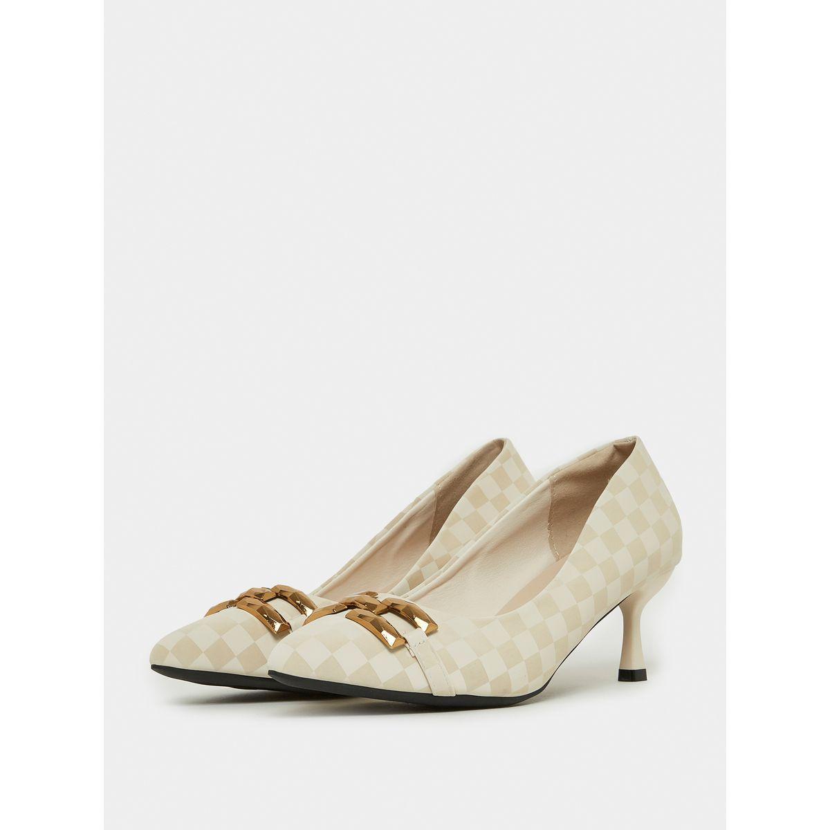 Styli Metal Accent Checked Kitten Heel Sandal-women-shoes-heels-image-3
