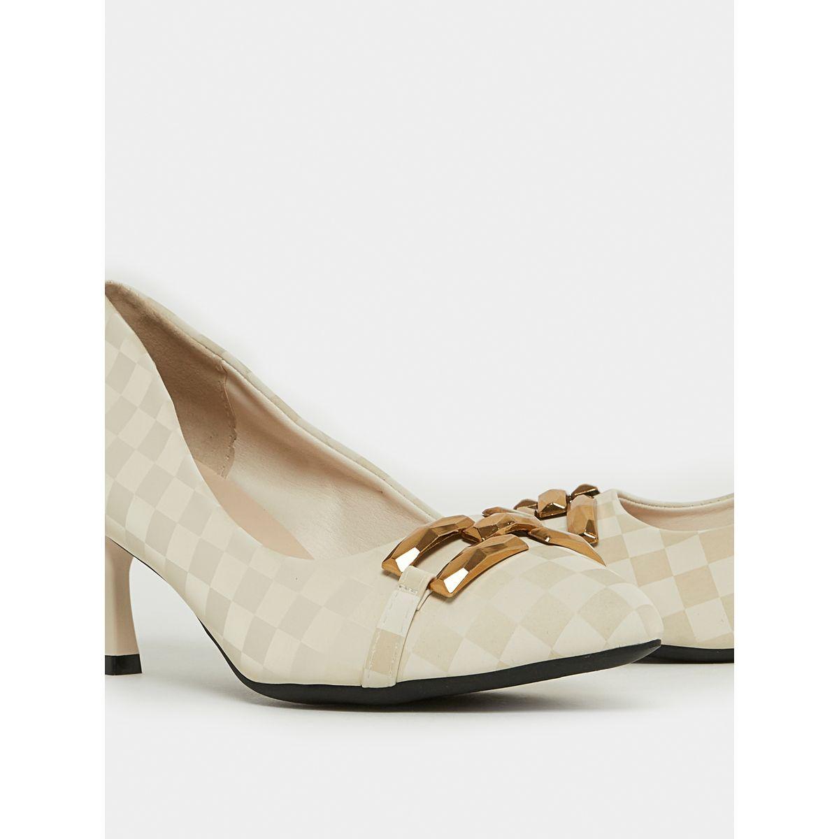 Styli Metal Accent Checked Kitten Heel Sandal-women-shoes-heels-image-4