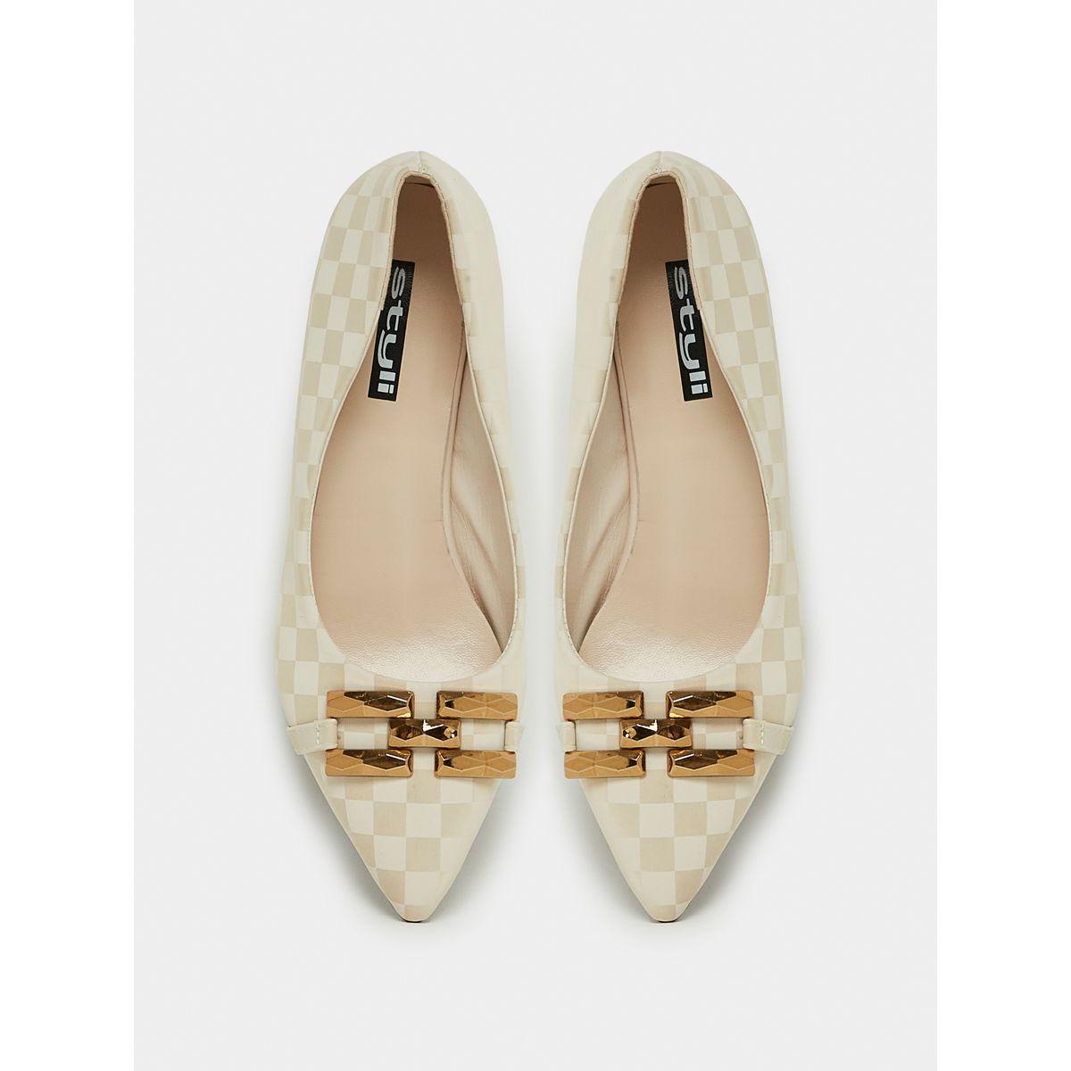 Styli Metal Accent Checked Kitten Heel Sandal-women-shoes-heels-image-6