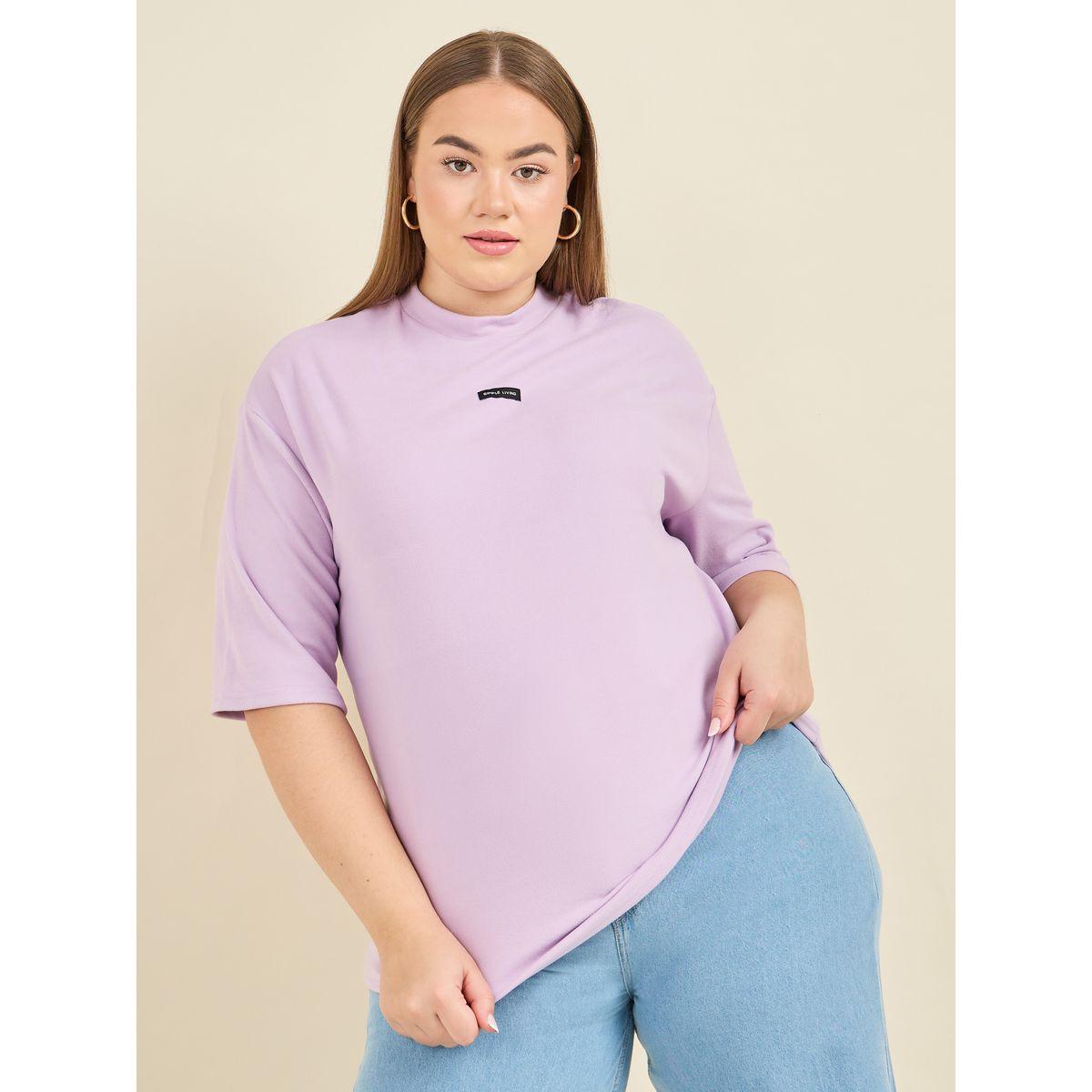 تيشيرت واسع بمقاس كبير مع ياقة عالية-women-clothing-tshirts-image-1