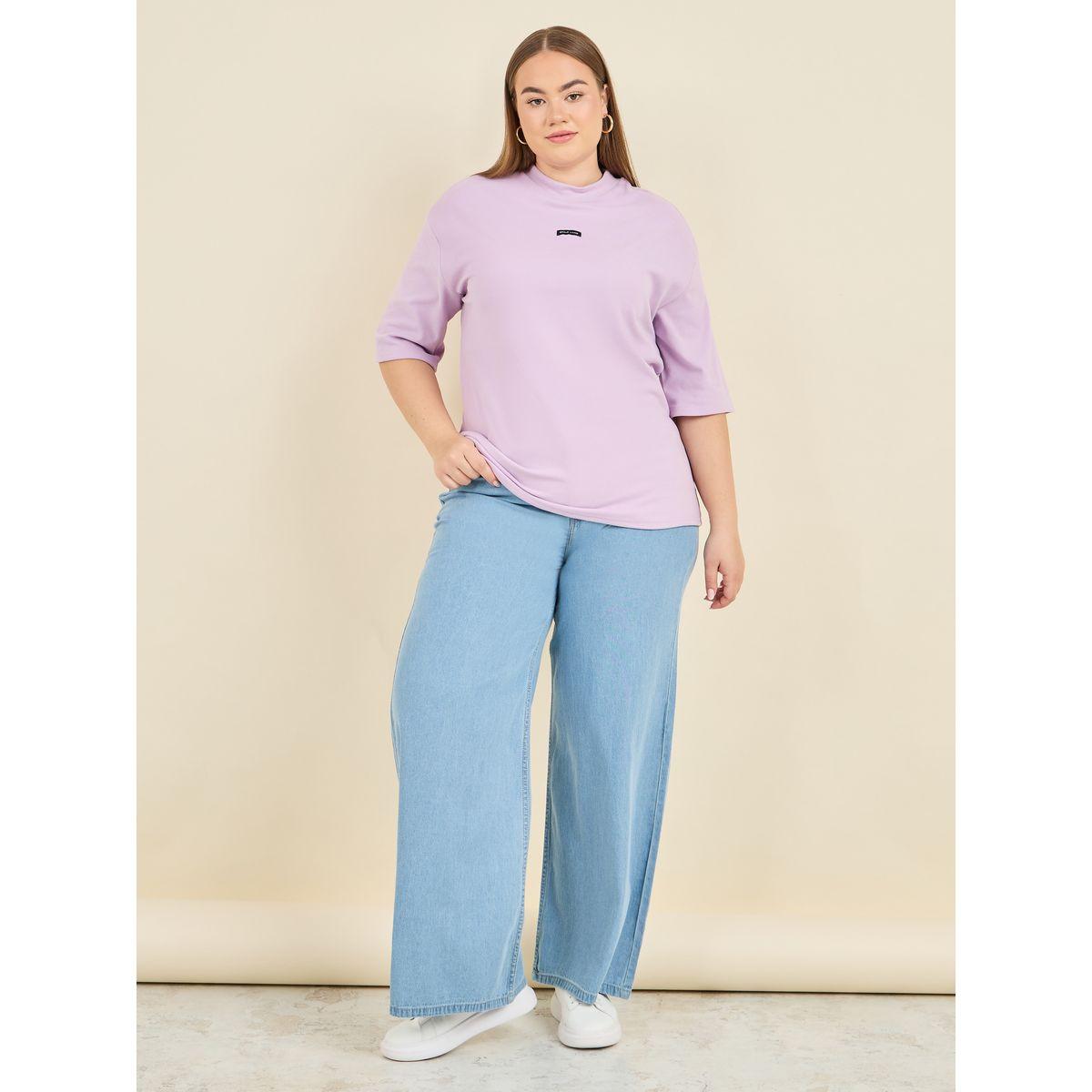 Styli Plus Oversized High Neck Simple Living Print Longline T-shirt-women-clothing-tshirts-image-2