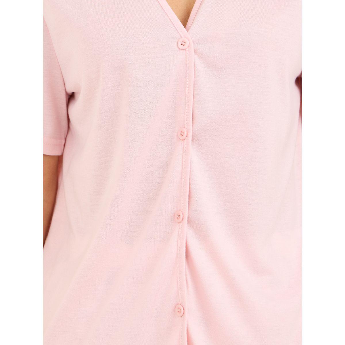 طقم من بنطال بيجاما مع بلوزة سادة بازرار غلق-women-clothing-nightwear-pyjamas-longsets-image-4