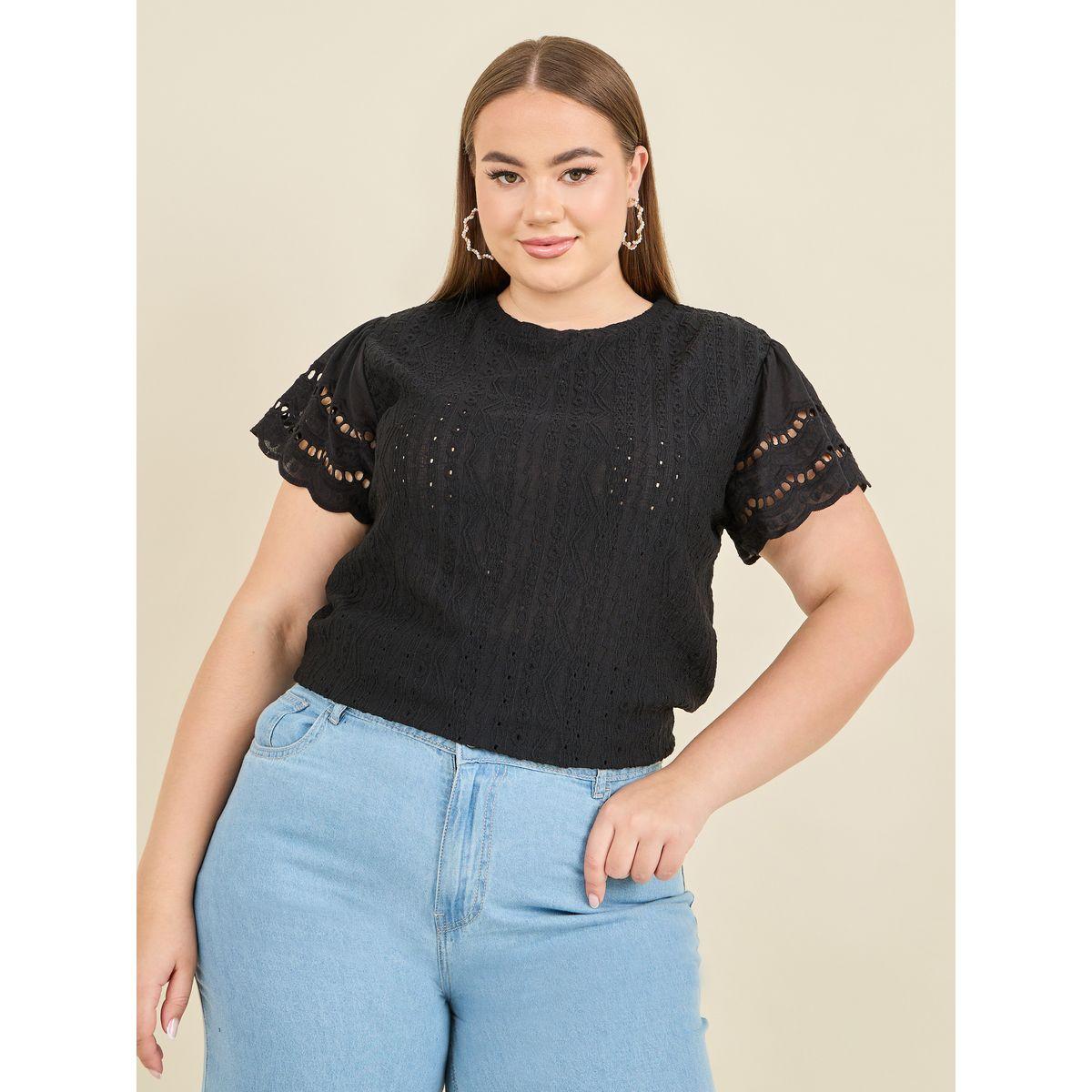 Styli Plus Broderie Woven Regular Fit T-shirt-women-clothing-tshirts-image-1