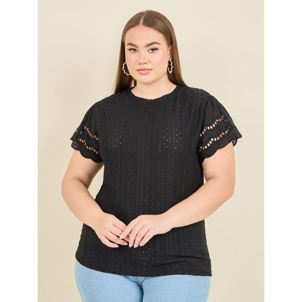 Styli Plus Broderie Woven Regular Fit T-shirt-women-clothing-tshirts-image-3