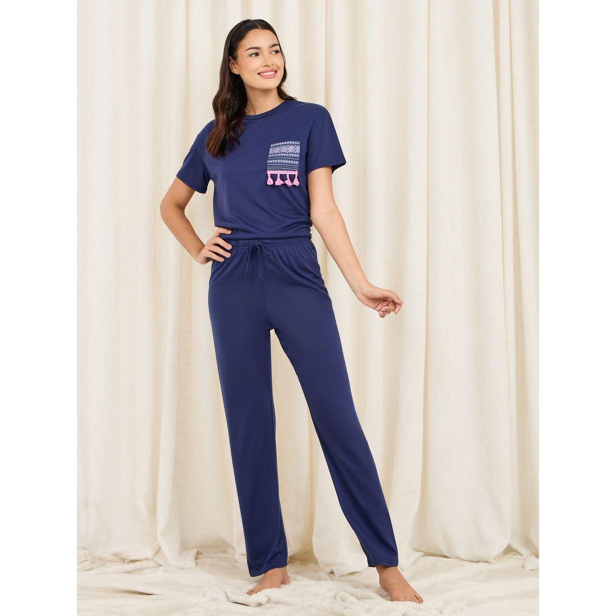 Styli Unwind Tassel Detail Aztec Pocket Print Drop Shoulder T-Shirt and Pyjama Set-women-clothing-nightwear-pyjamas-longsets-image-4