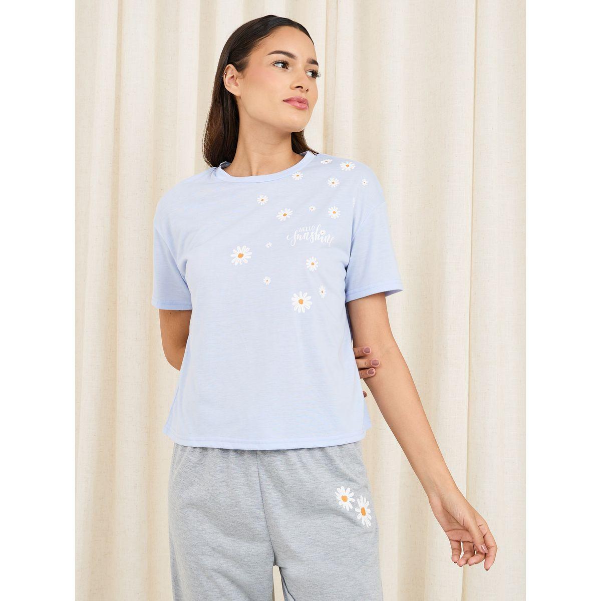 طقم من بنطال بيجاما مع تيشيرت بطبعة زهور-women-clothing-nightwear-pyjamas-longsets-image-2