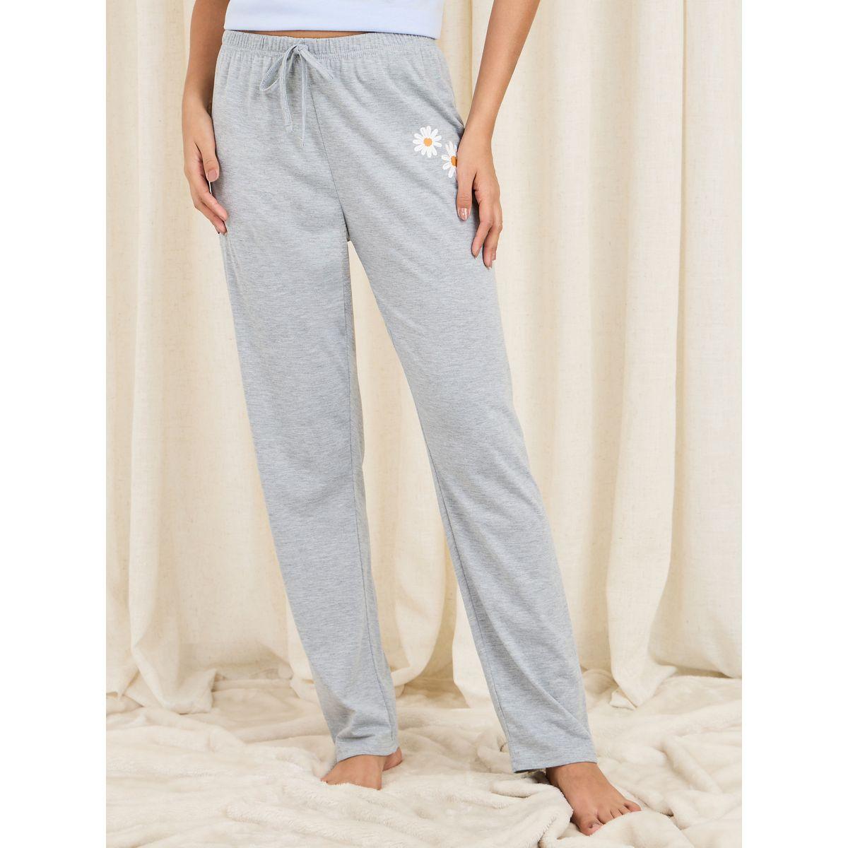 Styli Unwind Daisy Print Drop Shoulder T-Shirt and Melange Pyjama Set-women-clothing-nightwear-pyjamas-longsets-image-5