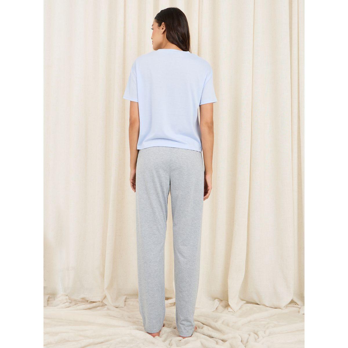 طقم من بنطال بيجاما مع تيشيرت بطبعة زهور-women-clothing-nightwear-pyjamas-longsets-image-6
