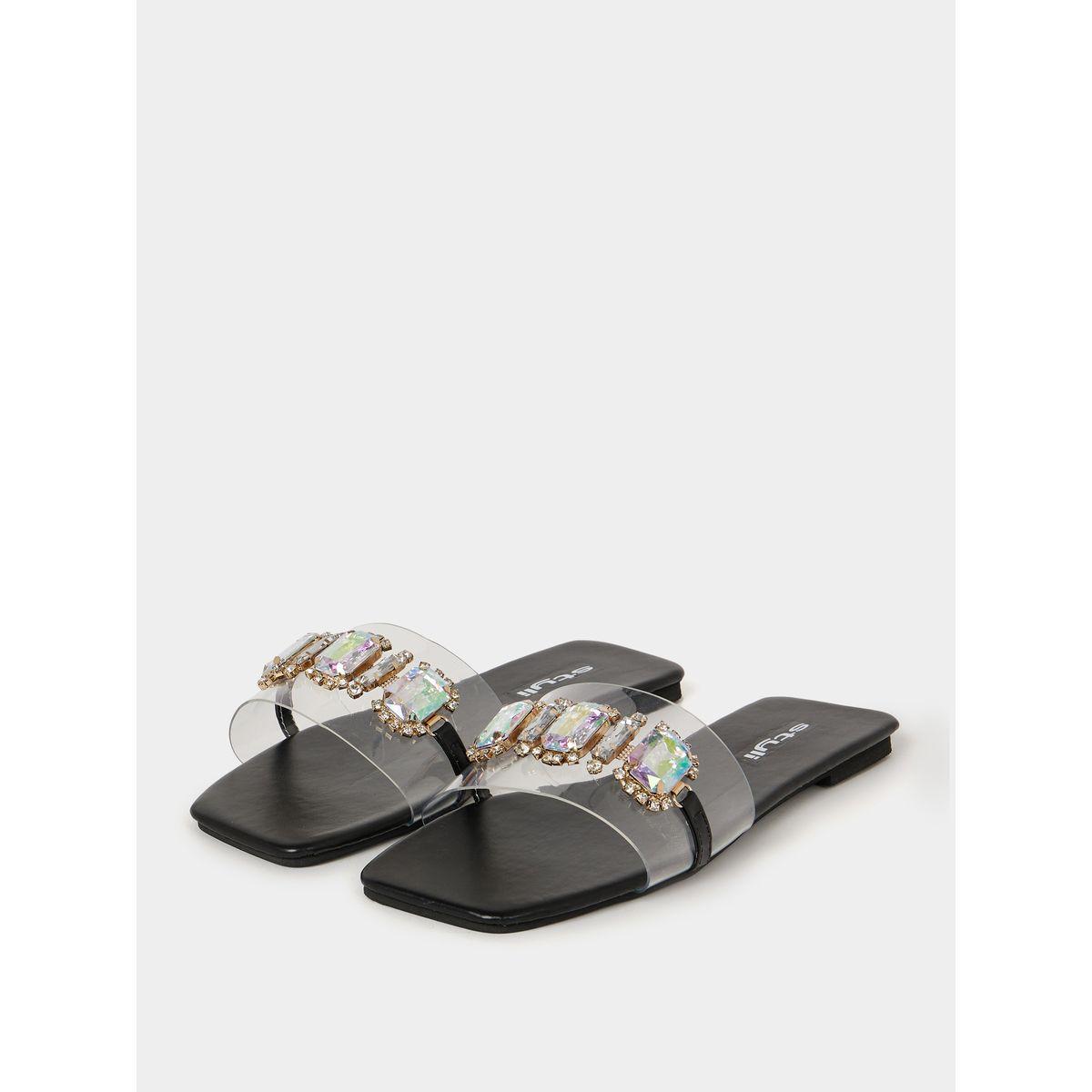 Styli Embellished Trim Slip On Flat Sandals-women-shoes-sandals-flats-image-3