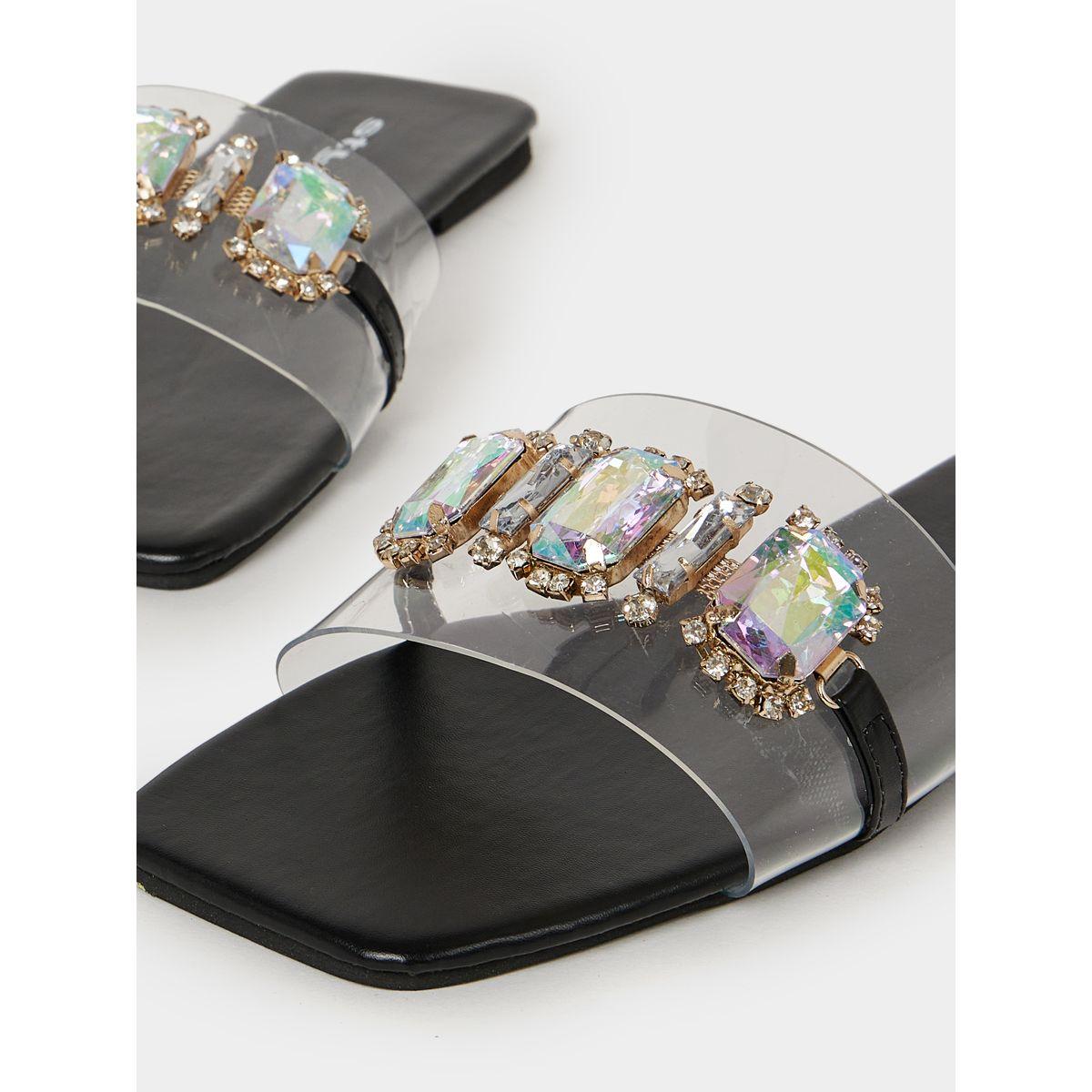 Styli Embellished Trim Slip On Flat Sandals-women-shoes-sandals-flats-image-4