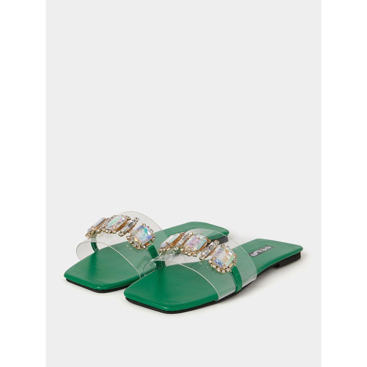 Styli Embellished Trim Slip On Flat Sandals-women-shoes-sandals-flats-image-3