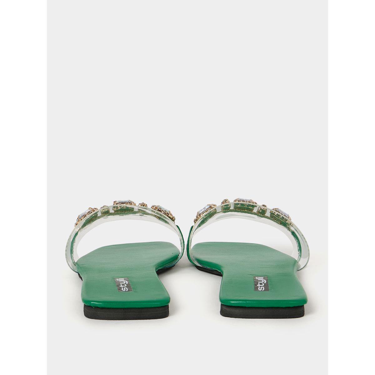 Styli Embellished Trim Slip On Flat Sandals-women-shoes-sandals-flats-image-6