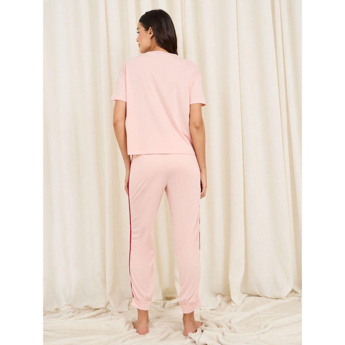 Styli Unwind Sunshine Slogan Print Drop Shoulder T-Shirt and Side Striped Cuff Pyjama Set-women-clothing-nightwear-pyjamas-longsets-image-6