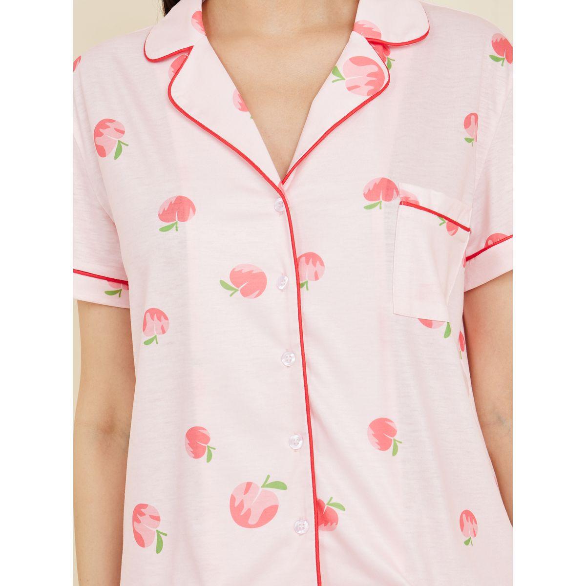 Styli Unwind Peach AOP Piped Detail Shirt and Short Set-women-clothing-nightwear-pyjamas-shortsets-image-4