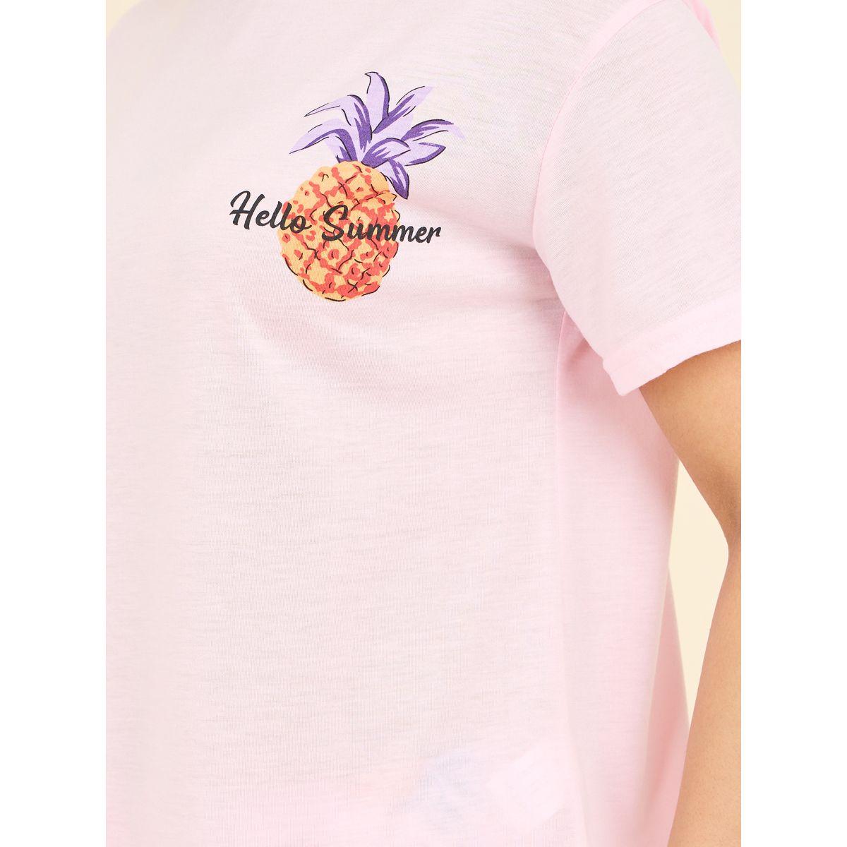 Styli Unwind Pineapple Graphic Print Drop Shoulder T-shirt and Short Set-women-clothing-nightwear-pyjamas-shortsets-image-4