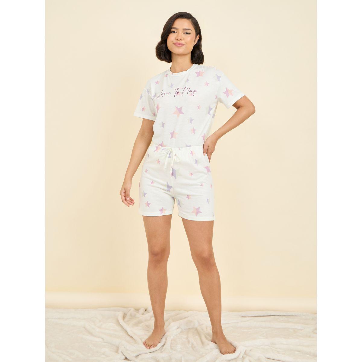 Styli Unwind Colorblock Star Love To Nap Print T-shirt and Short Set-women-clothing-nightwear-pyjamas-shortsets-image-2