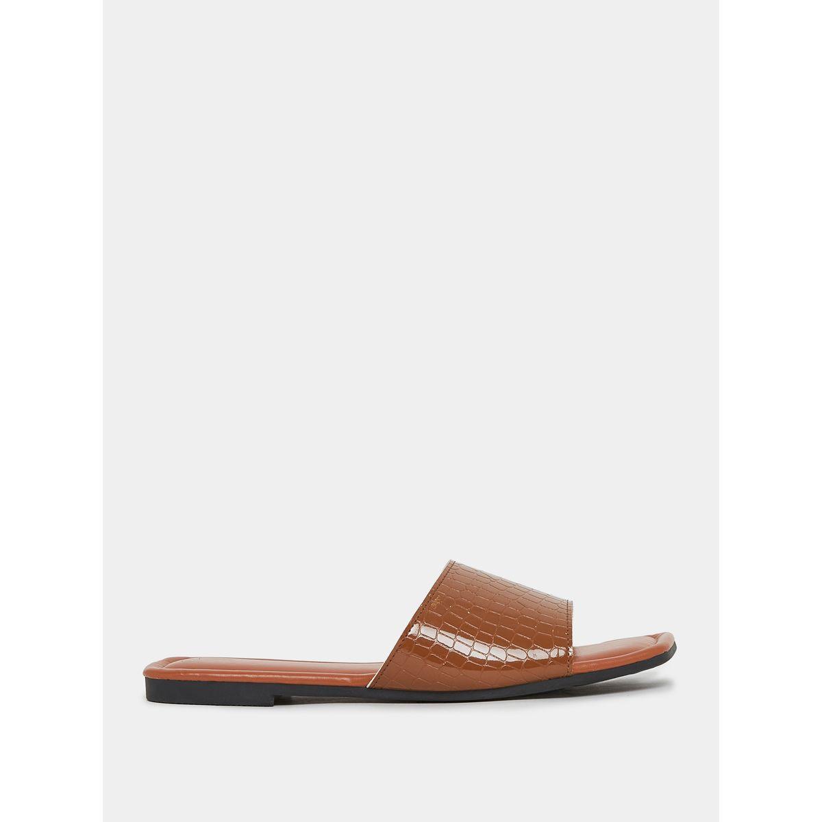Styli Textured Slip On Flat Sandals-women-shoes-sandals-flats-image-1