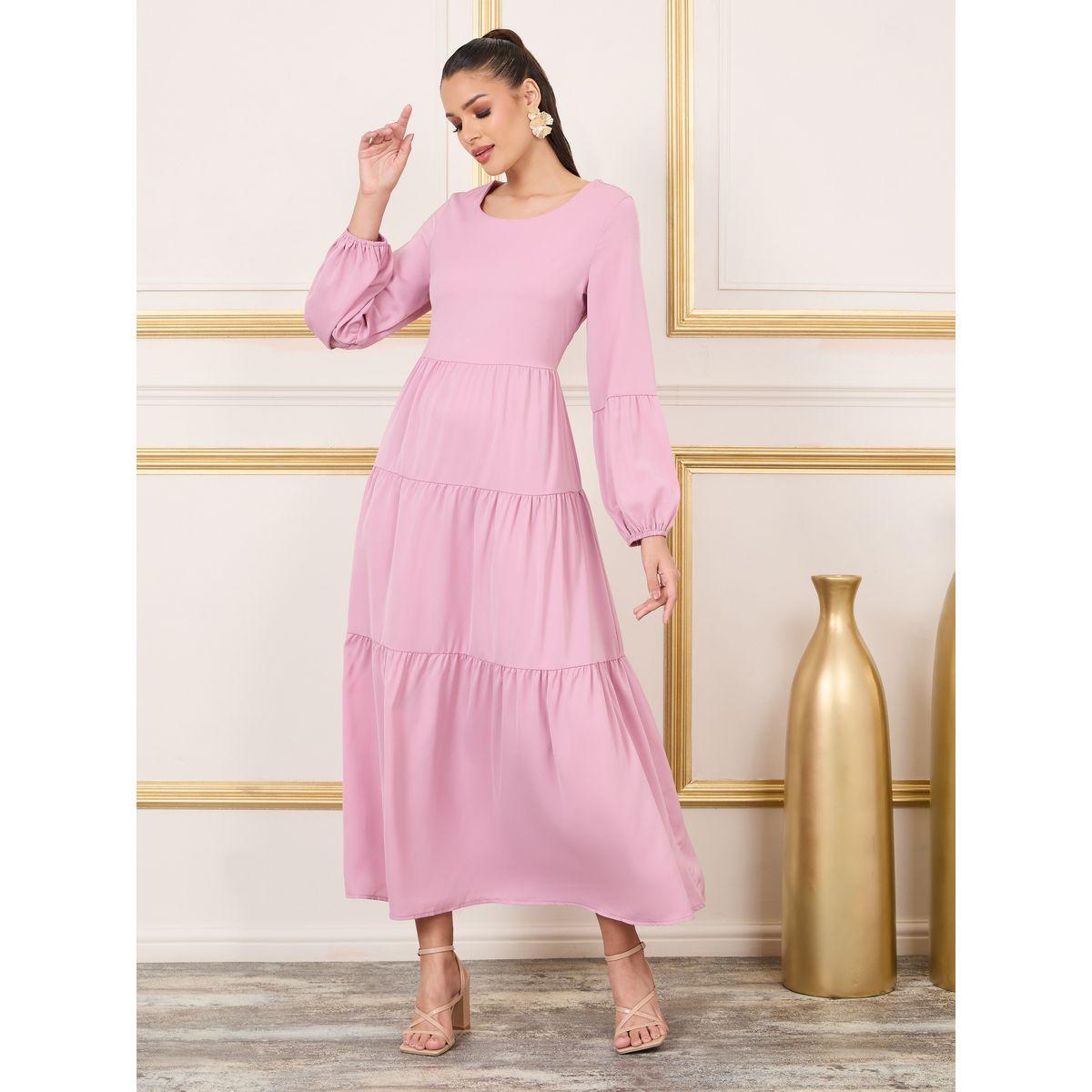 Styli Solid Long Sleeves Tiered Maxi Dress-women-clothing-dresses-image-1