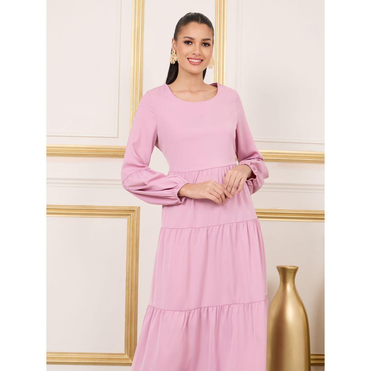 Styli Solid Long Sleeves Tiered Maxi Dress-women-clothing-dresses-image-2