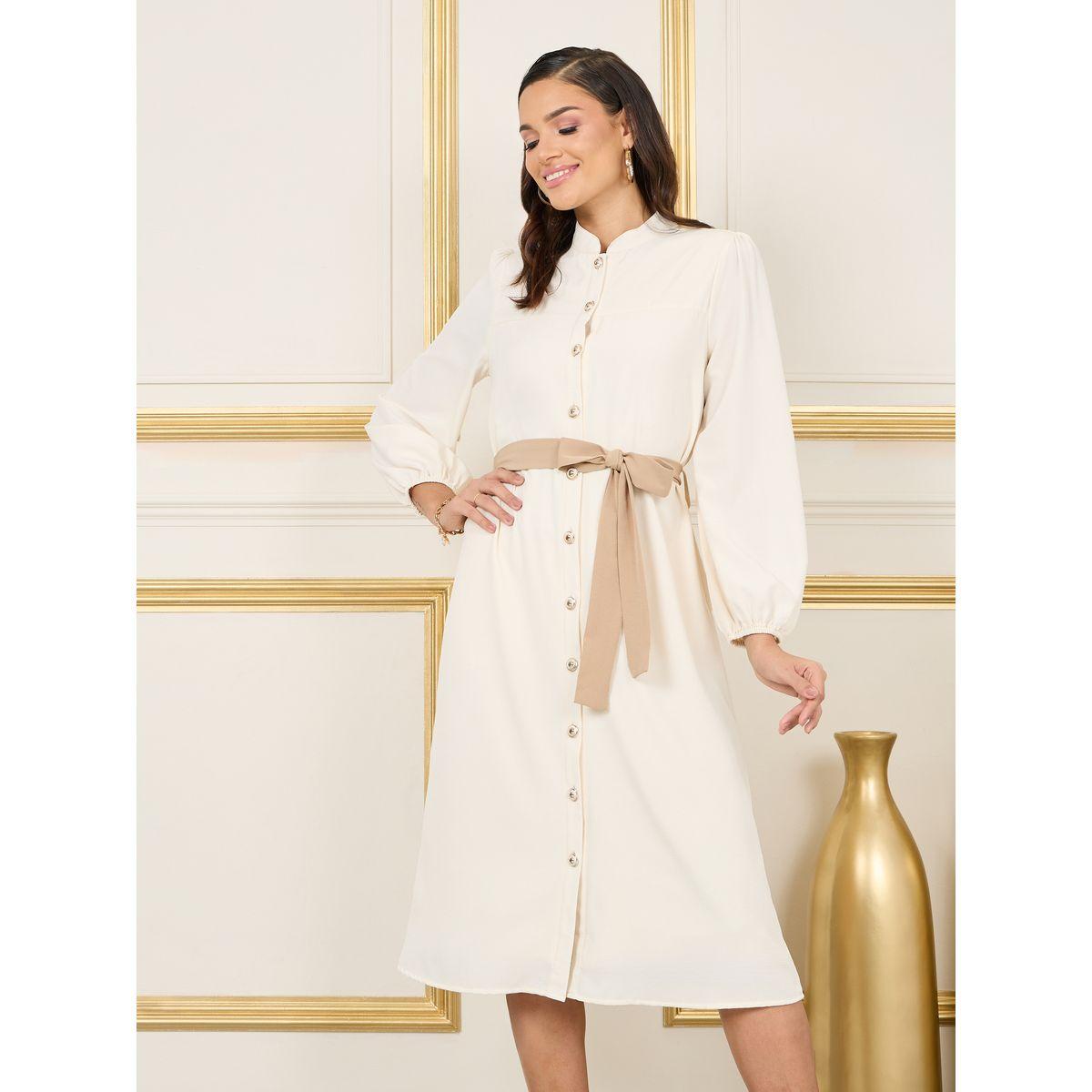 فستان ميدي بياقة ماندارين وازرار غلق-women-clothing-dresses-image-2
