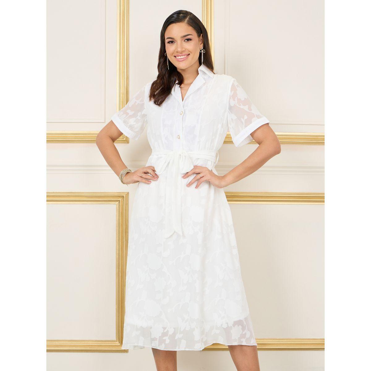 Styli Floral Texture Notch Neck A-Line Midi Dress with Self Tie Up-women-clothing-dresses-image-2