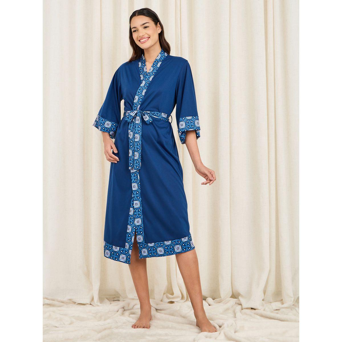 Styli Unwind Contrast Boho Print Border Self Tie Up Robe-women-clothing-nightwear-robes-image-1