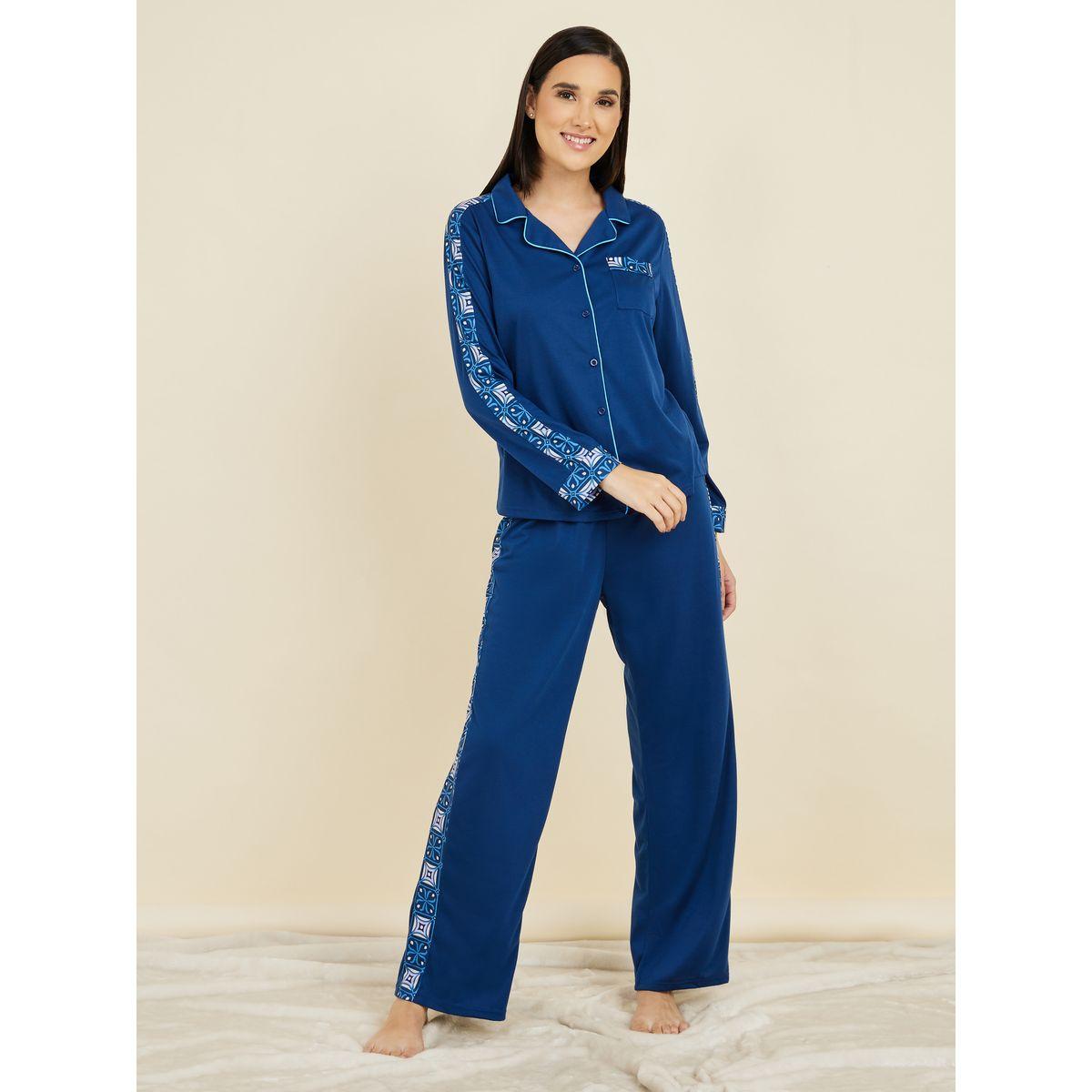 Styli Unwind Geo Print Tape Detail Shirt and Pyjama Set-women-clothing-nightwear-pyjamas-longsets-image-1