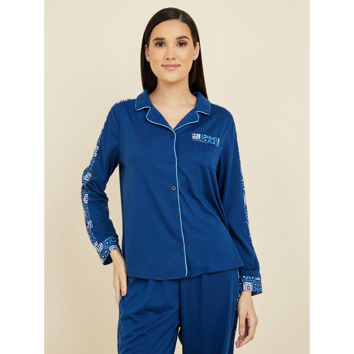 Styli Unwind Geo Print Tape Detail Shirt and Pyjama Set-women-clothing-nightwear-pyjamas-longsets-image-2