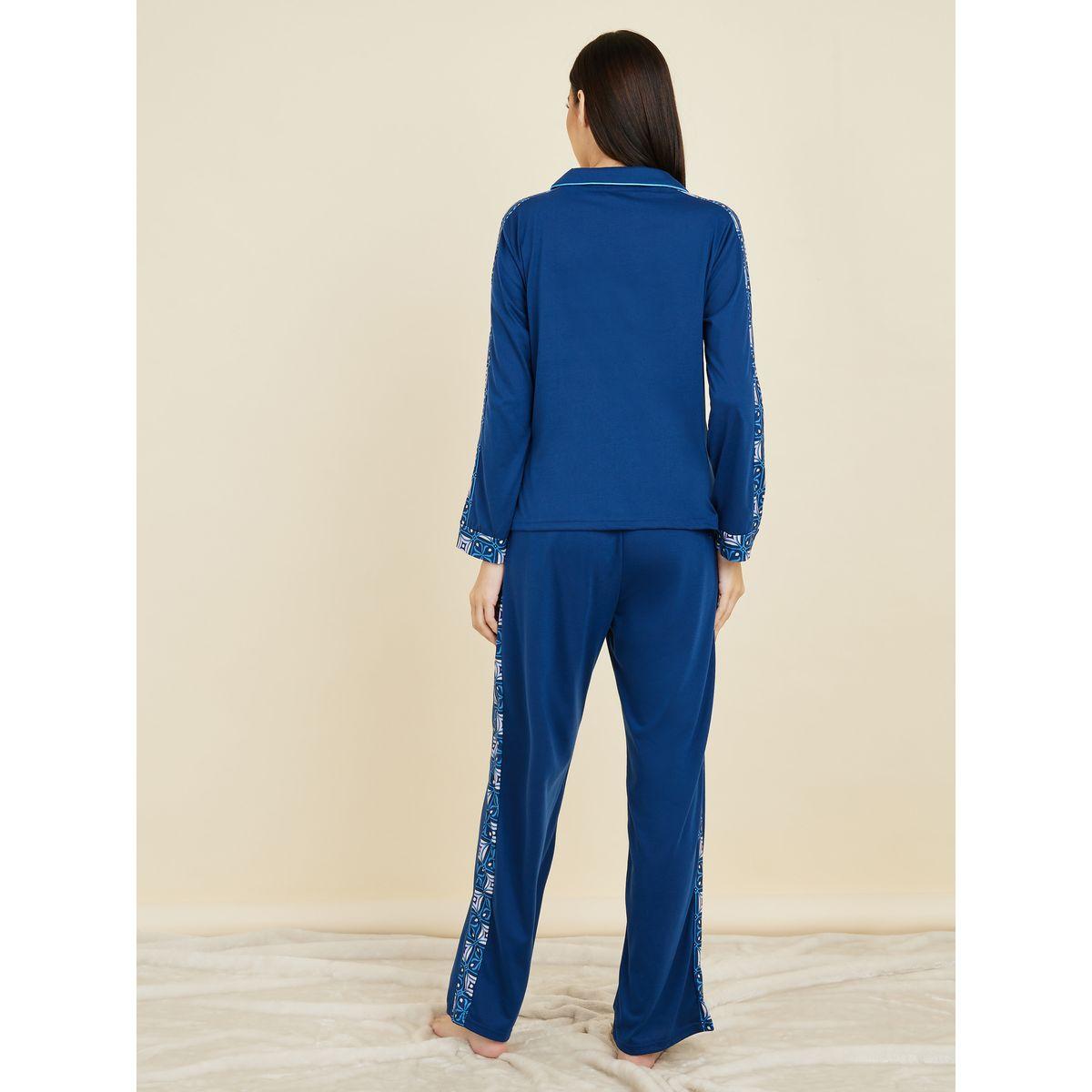 Styli Unwind Geo Print Tape Detail Shirt and Pyjama Set-women-clothing-nightwear-pyjamas-longsets-image-4