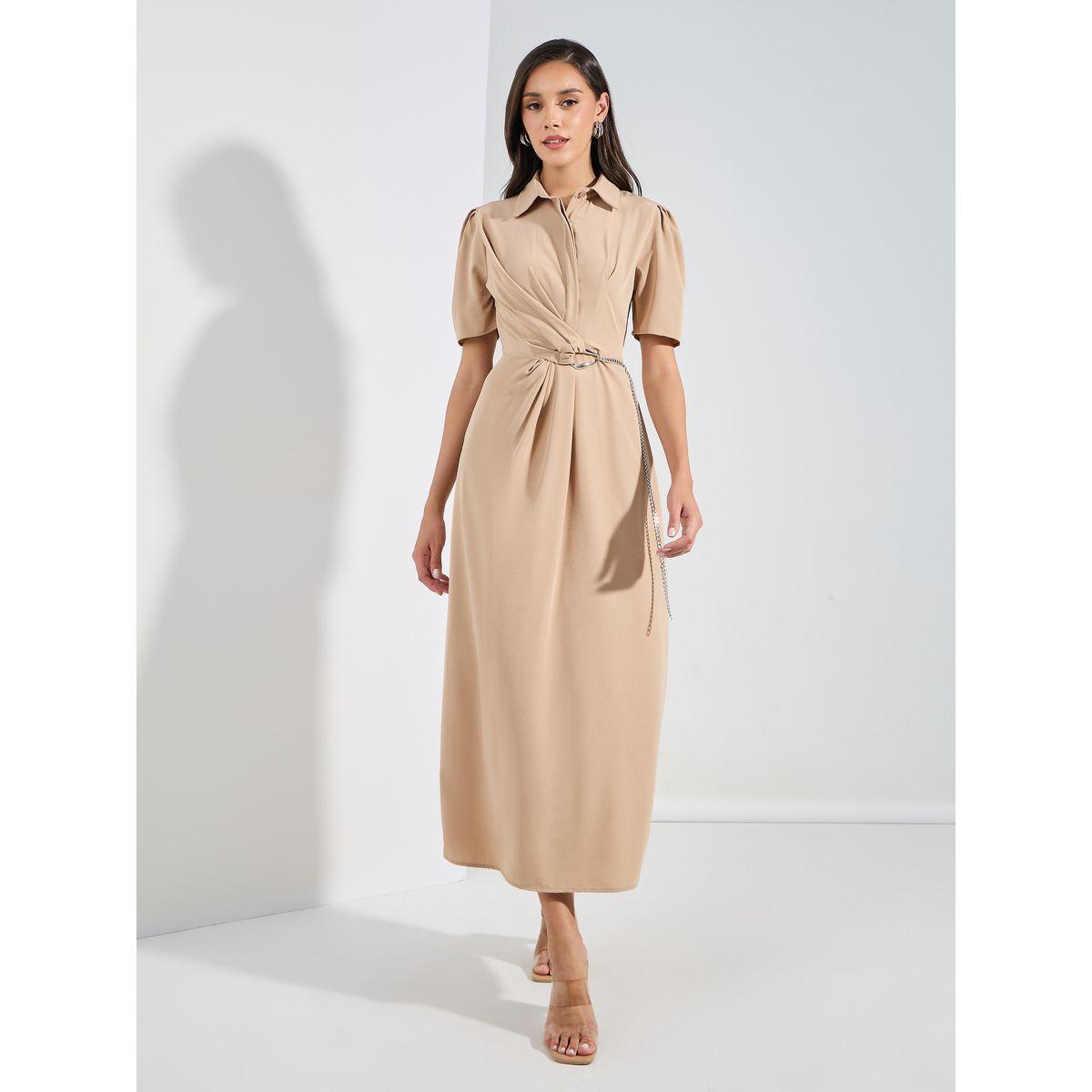 Styli Chain Detail Maxi Dress with Puff Sleeves-women-clothing-dresses-image-1