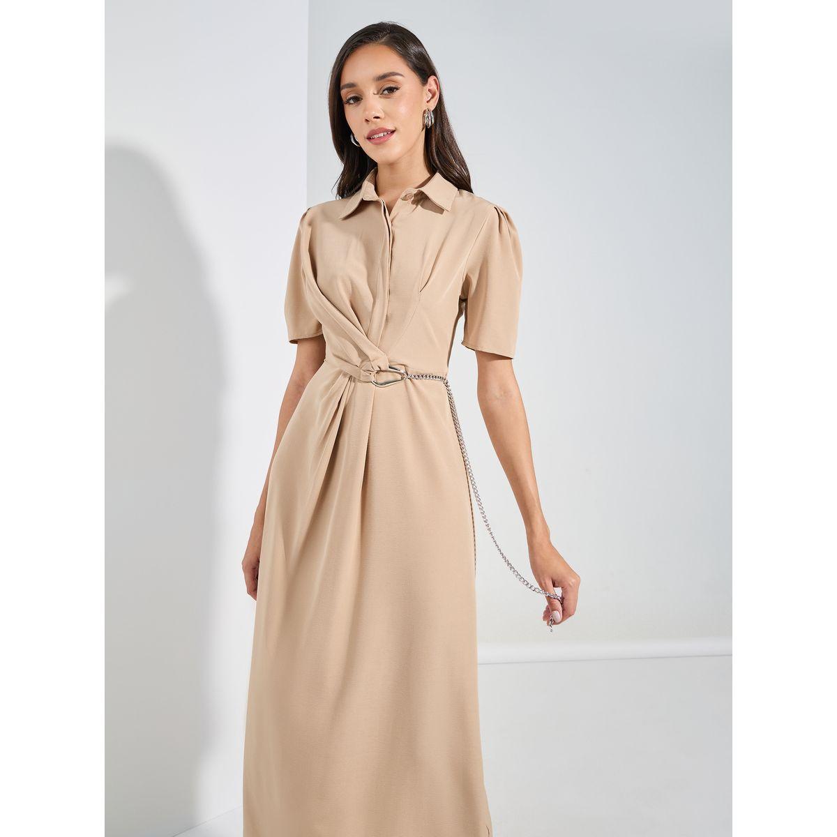 فستان طويل مزين بسلسلة مع اكمام منفوخة-women-clothing-dresses-image-2