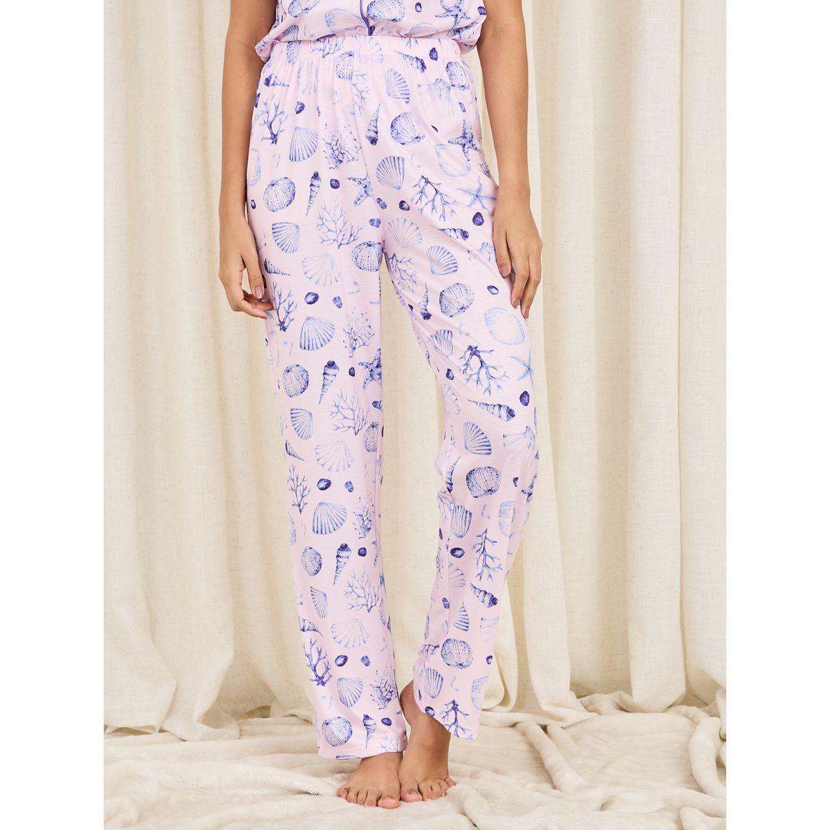 Styli Unwind Shell Print Piped Detail Shirt and Pyjama Set-women-clothing-nightwear-pyjamas-longsets-image-4