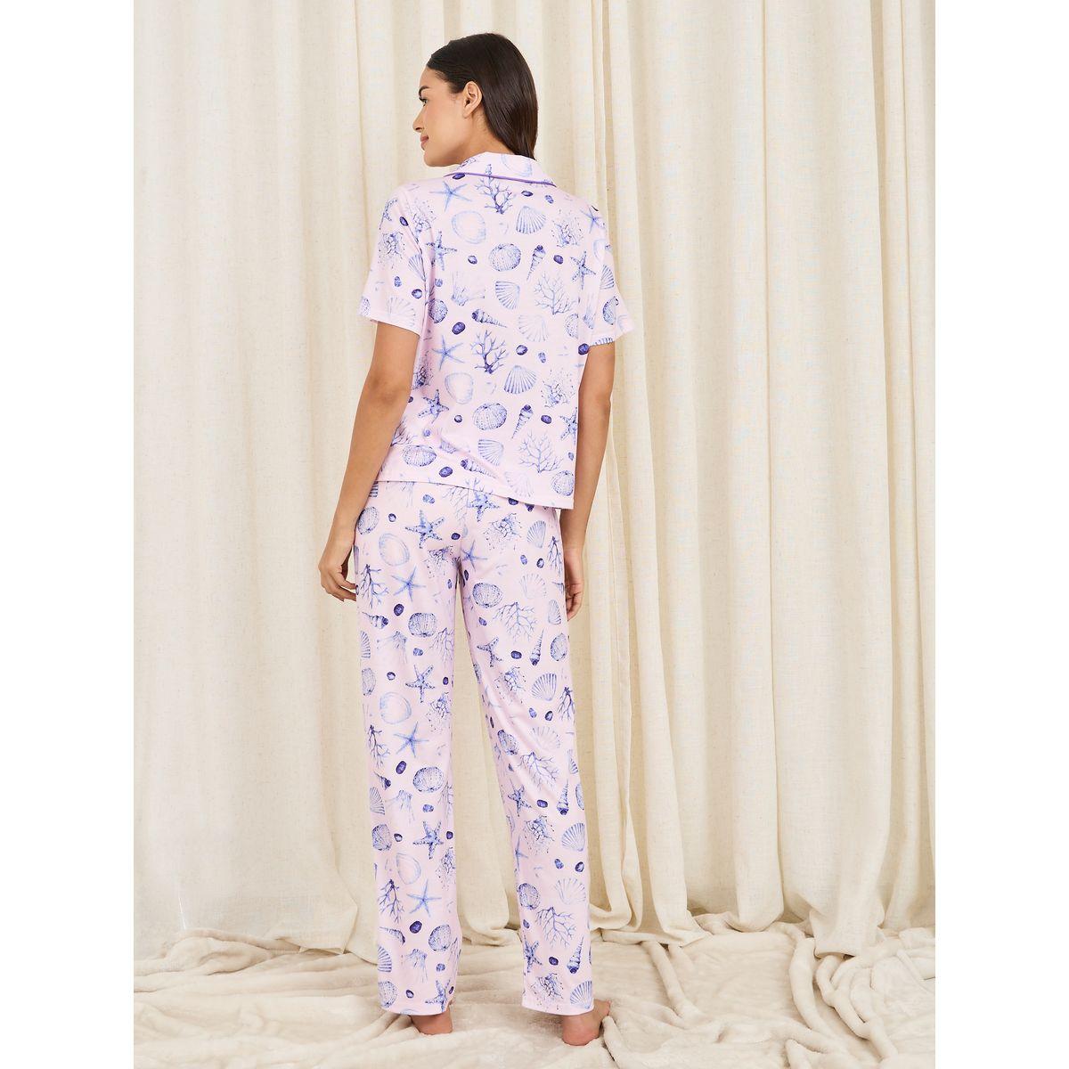 Styli Unwind Shell Print Piped Detail Shirt and Pyjama Set-women-clothing-nightwear-pyjamas-longsets-image-5