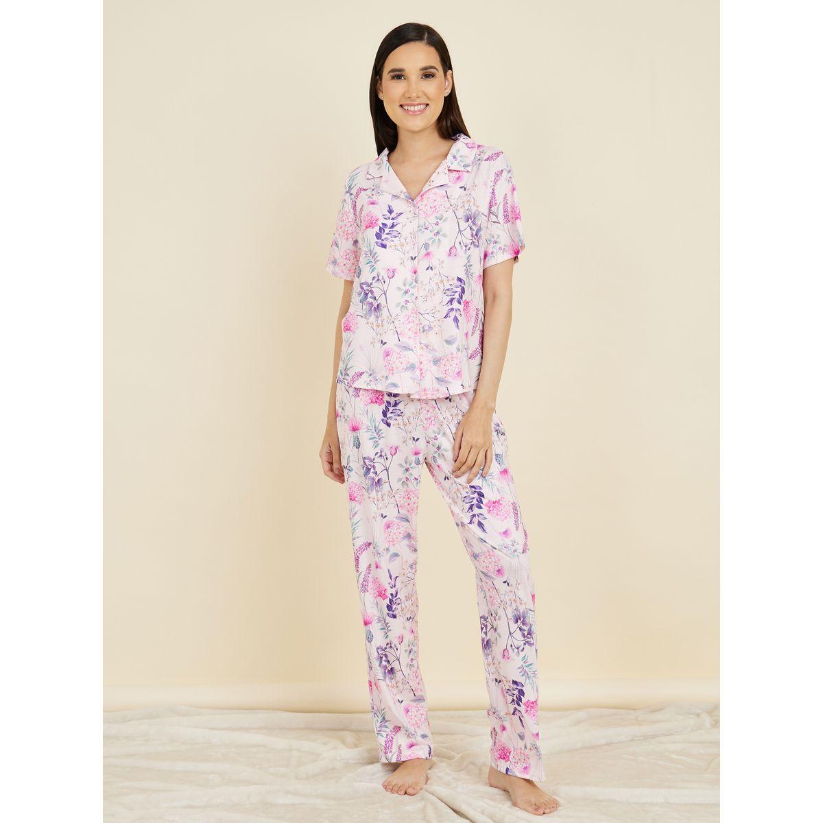 مجموعة من بنطال بيجاما مع بلوزة بطبعة زهور-women-clothing-nightwear-pyjamas-longsets-image-1
