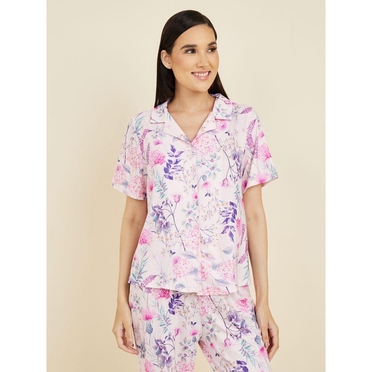 مجموعة من بنطال بيجاما مع بلوزة بطبعة زهور-women-clothing-nightwear-pyjamas-longsets-image-2