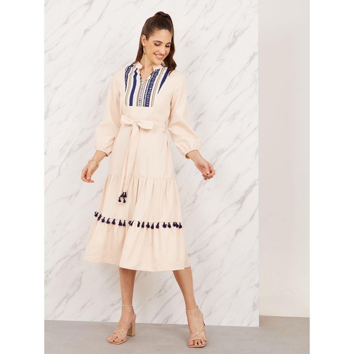 فستان ميدي بكسرات وطبعة بوهيمية مع اربطة-women-clothing-dresses-image-1