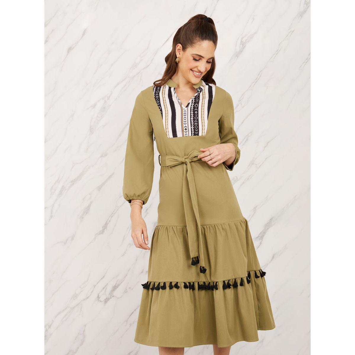 فستان ميدي بكسرات وطبعة بوهيمية مع اربطة-women-clothing-dresses-image-2