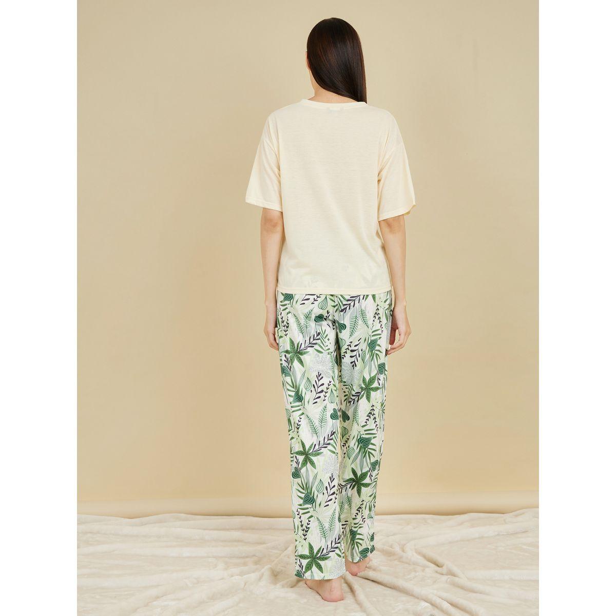 بنطال بيجاما مع تيشيرت سادة باكتاف منخفضة-women-clothing-nightwear-pyjamas-longsets-image-5