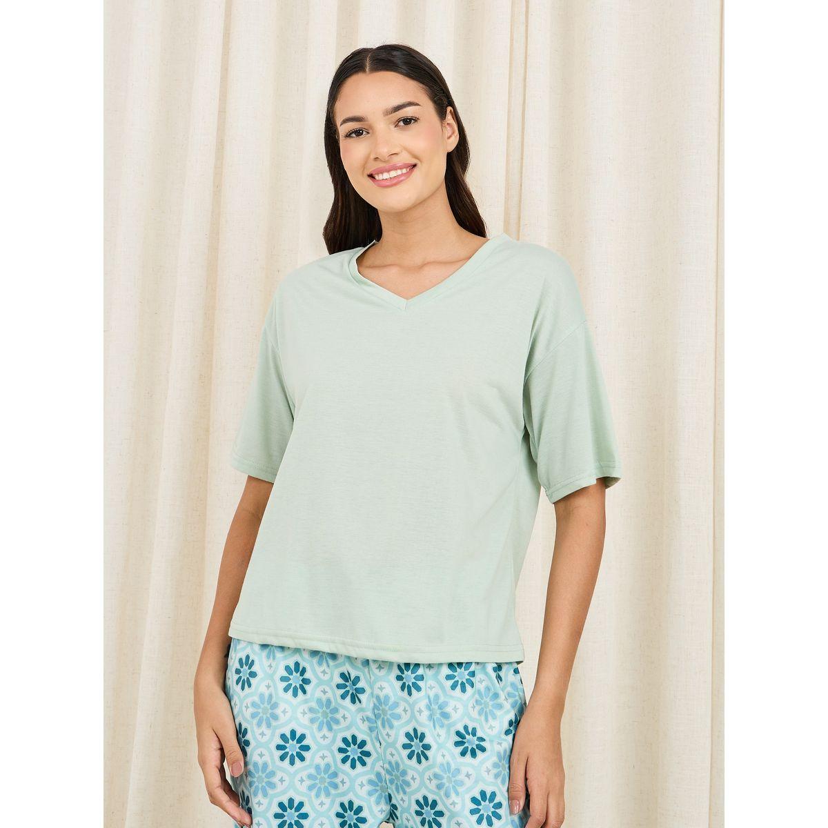 طقم من بنطال بيجاما مع تيشيرت سادة-women-clothing-nightwear-pyjamas-longsets-image-2