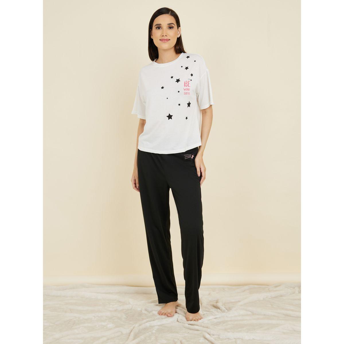 طقم من بنطال بيجاما مع تيشيرت بطبات نجوم-women-clothing-nightwear-pyjamas-longsets-image-2